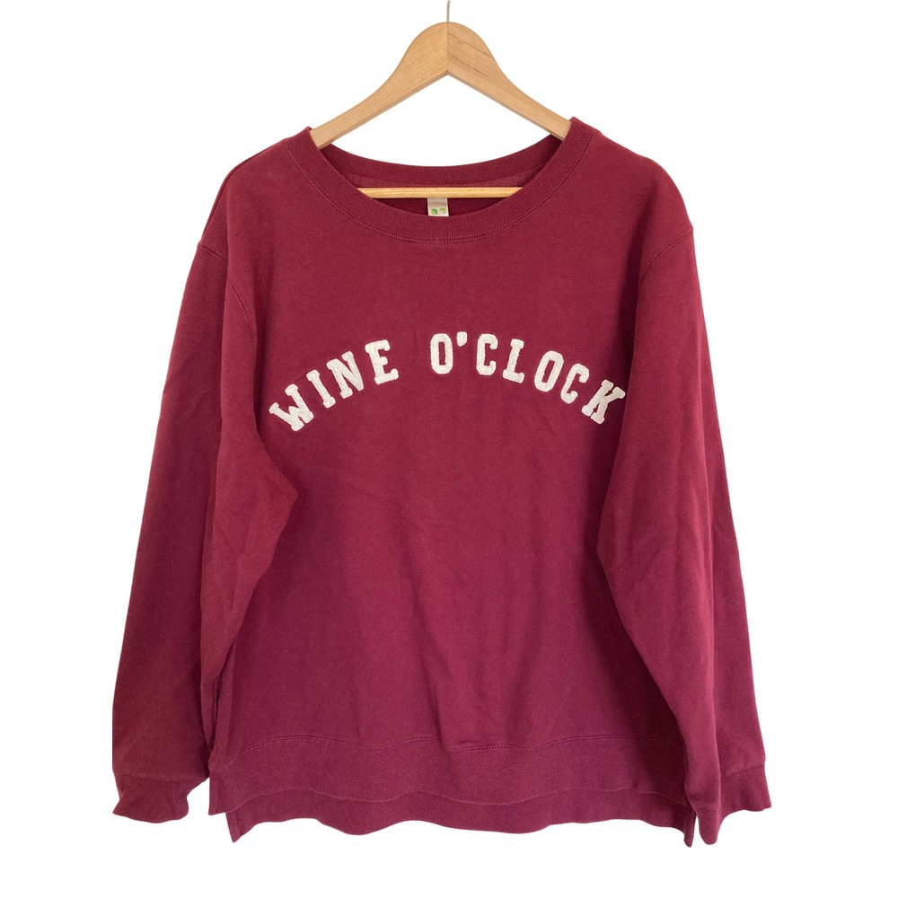 GreenTea Wine O'Clock Graphic Sweatshirt Wine Burgundy XXL F11045D818